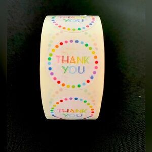 Thank You Sticker Labels 500 labels on roll. 1” Round NWT Colorful Dots
